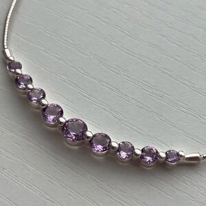 Silver omega chain collar necklace purple cubic zirconia